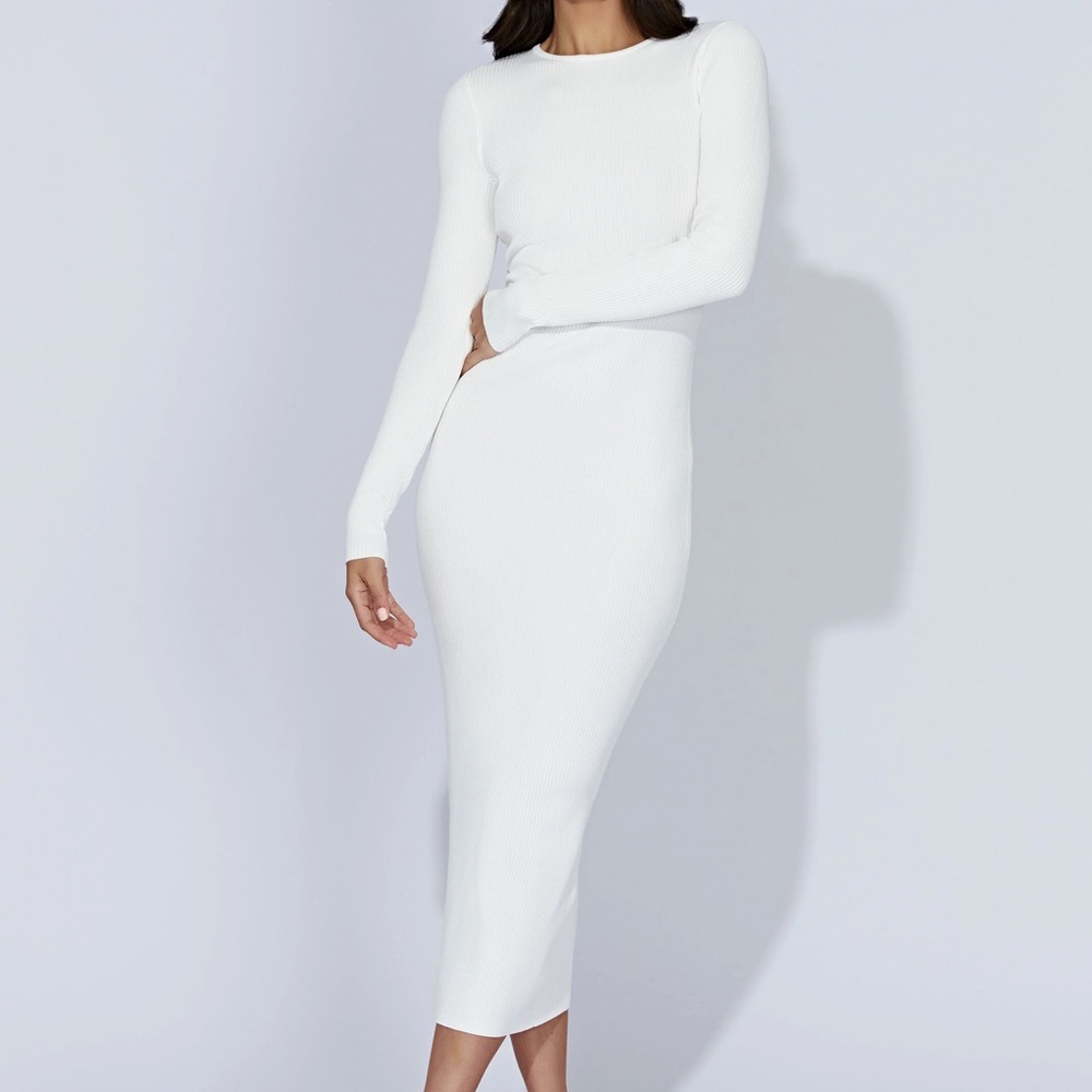 Meshki White Long Sleeve Midi Dress